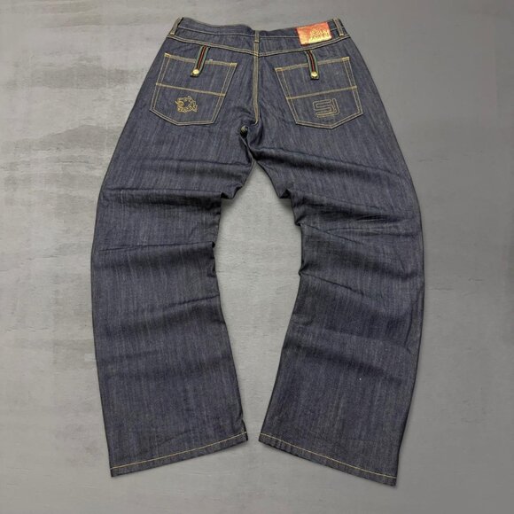 Vintage Sean John Navy Faded Baggy Embroidered Denim Y2K Jeans 36 x 33 - Picture 1 of 7